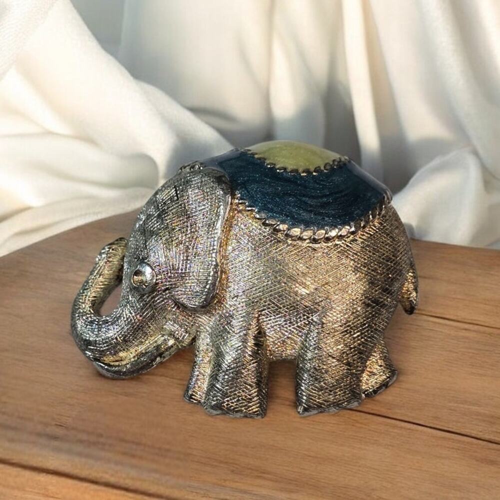 Elephant Brooch Pin Textured Teal Silver Tone - Safari Artisan Jewelry